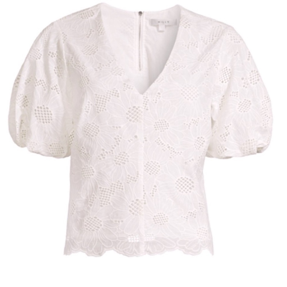 Milly Cotton Eyelet Embroidered Top Ladies S